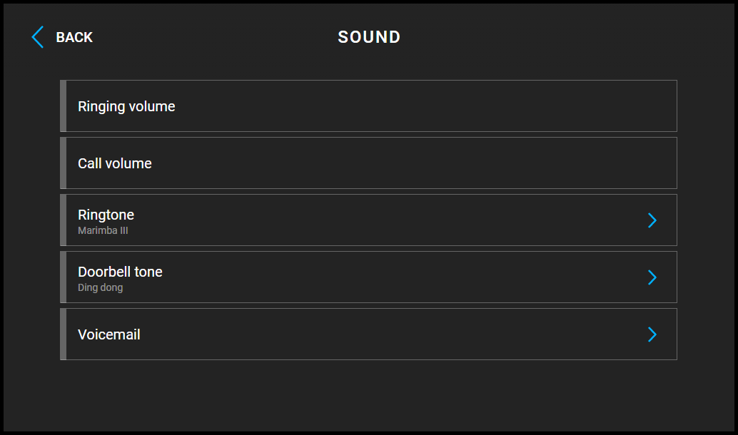 Sound Settings Screen of 2N Indoor View Indoor Station