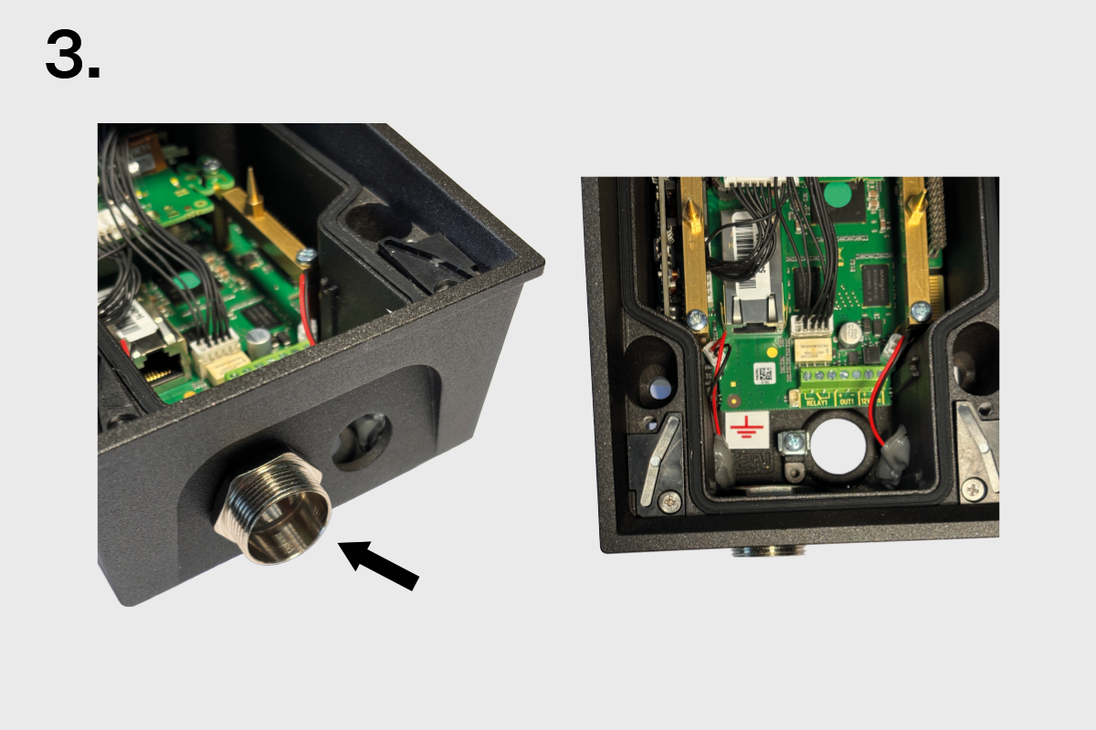 Cable Gland Pass-Through for IP Force – Side view showing installed metal cable gland