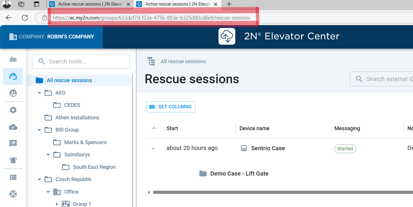 Link Search Screen of 2N Elevator Center