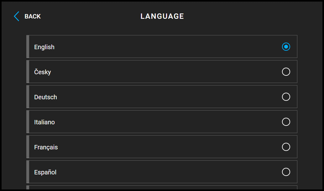 Language Settings Screen of 2N Indoor View Indoor Station