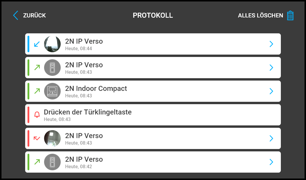 Call Log Screen of 2N Indoor View Indoor Station