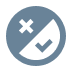 Circle with a diagonal split in it on the left a X on the right a Checkmark, Yes No Question Icon for 2N Elevator Center