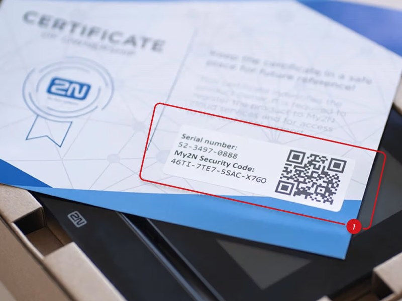 My2N Certificate focusing on Serial number and My2N Security Code