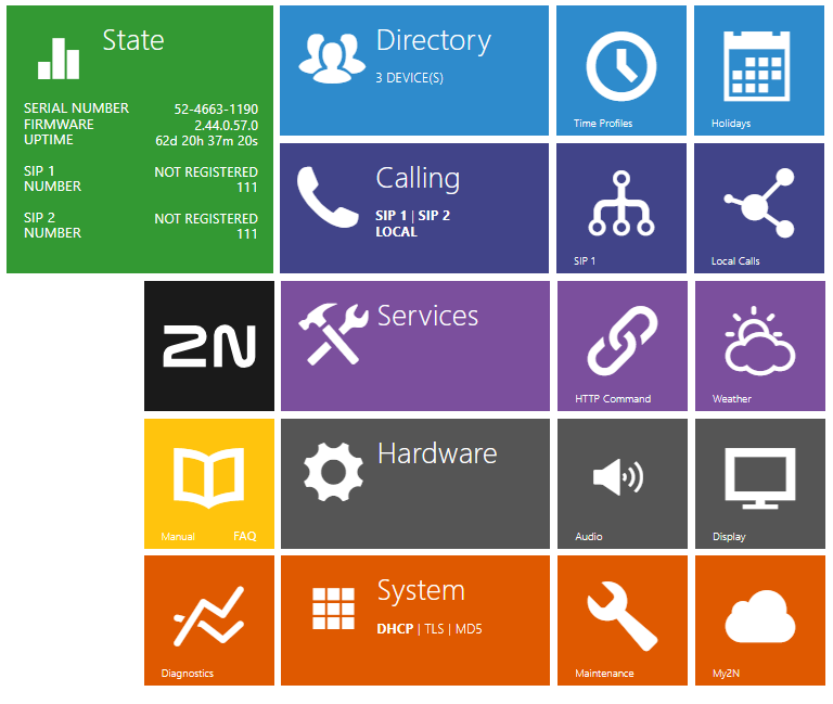 2N Indoor Unit configuration interface screen