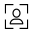 Square with a person silhouette inside a focus frame, Face Zoom Icon for 2N Indoor Compact