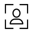 Square with a person silhouette inside a focus frame, Face Zoom Icon for 2N Indoor Compact