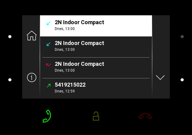 Call Log Screen of 2N Indoor Compact Indoor Station