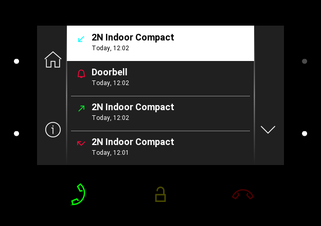 Call Log Screen of 2N Indoor Compact Indoor Station